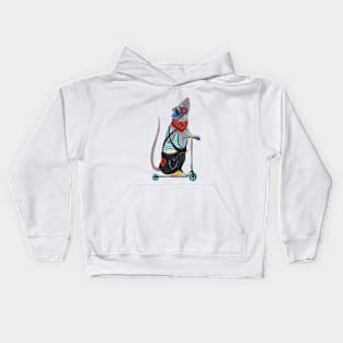 Young Rat riding Scooter Kids Hoodie